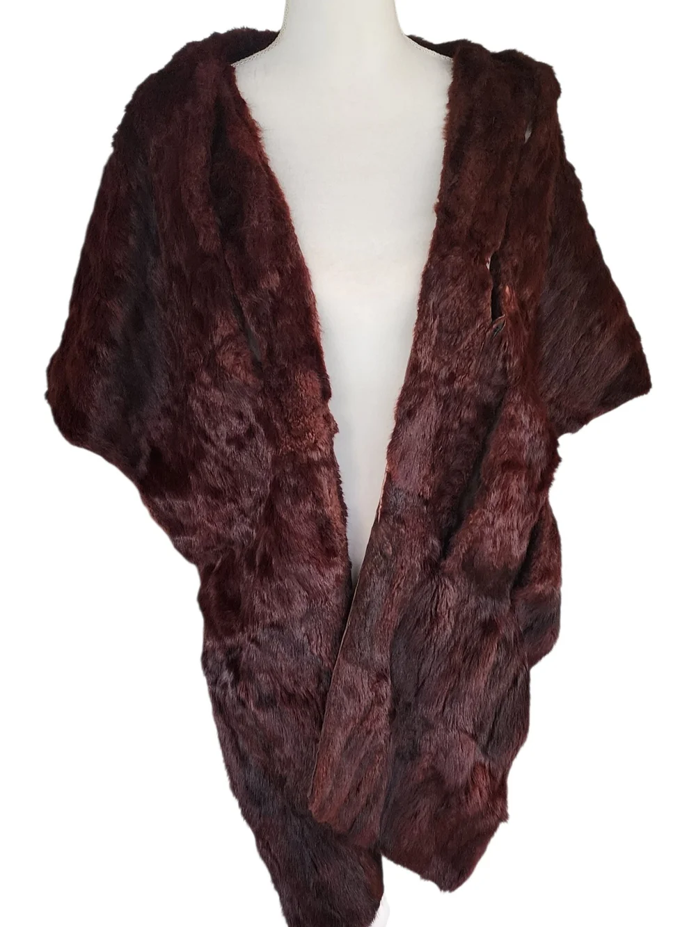 Vintage Plush Burgundy Faux Fur Wrap Shawl - Elegant Women’s Accessory